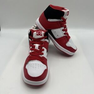 NEW DCSHOECO Kids Cure High-Top Skate Sneakers WhiteRedBlack,Elastic, SZ:Boys 12
